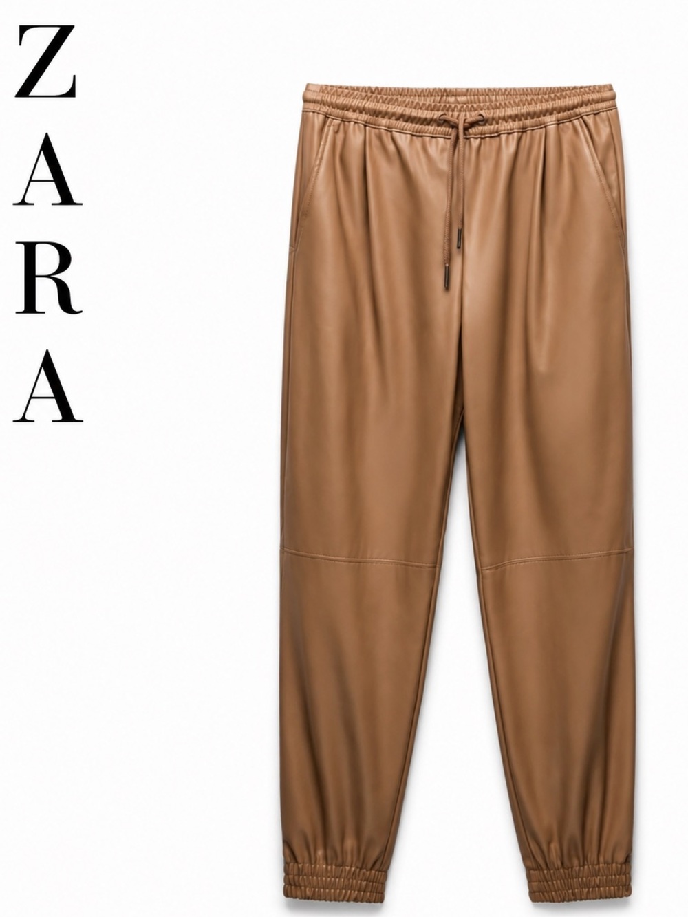 Zara Faux Leather Jogger Pants Camel Brown Size M